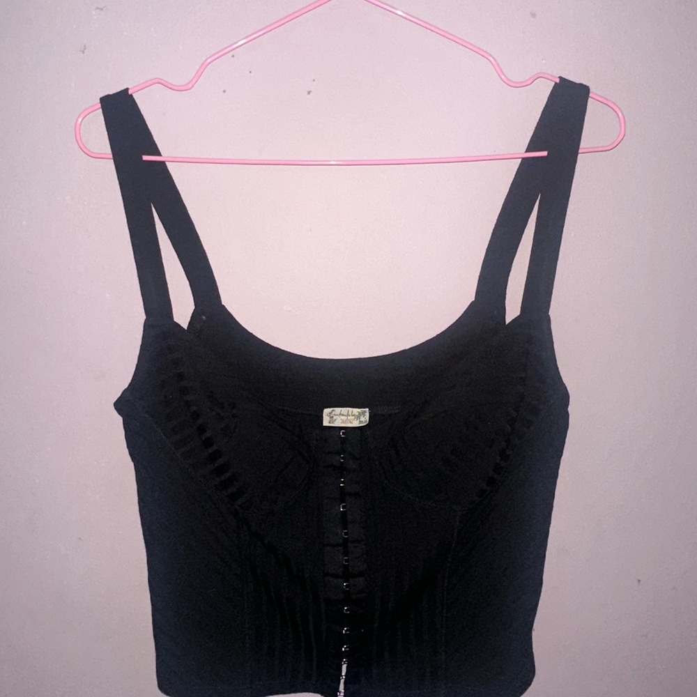 Free People Black Ribbed Crop Tank Top